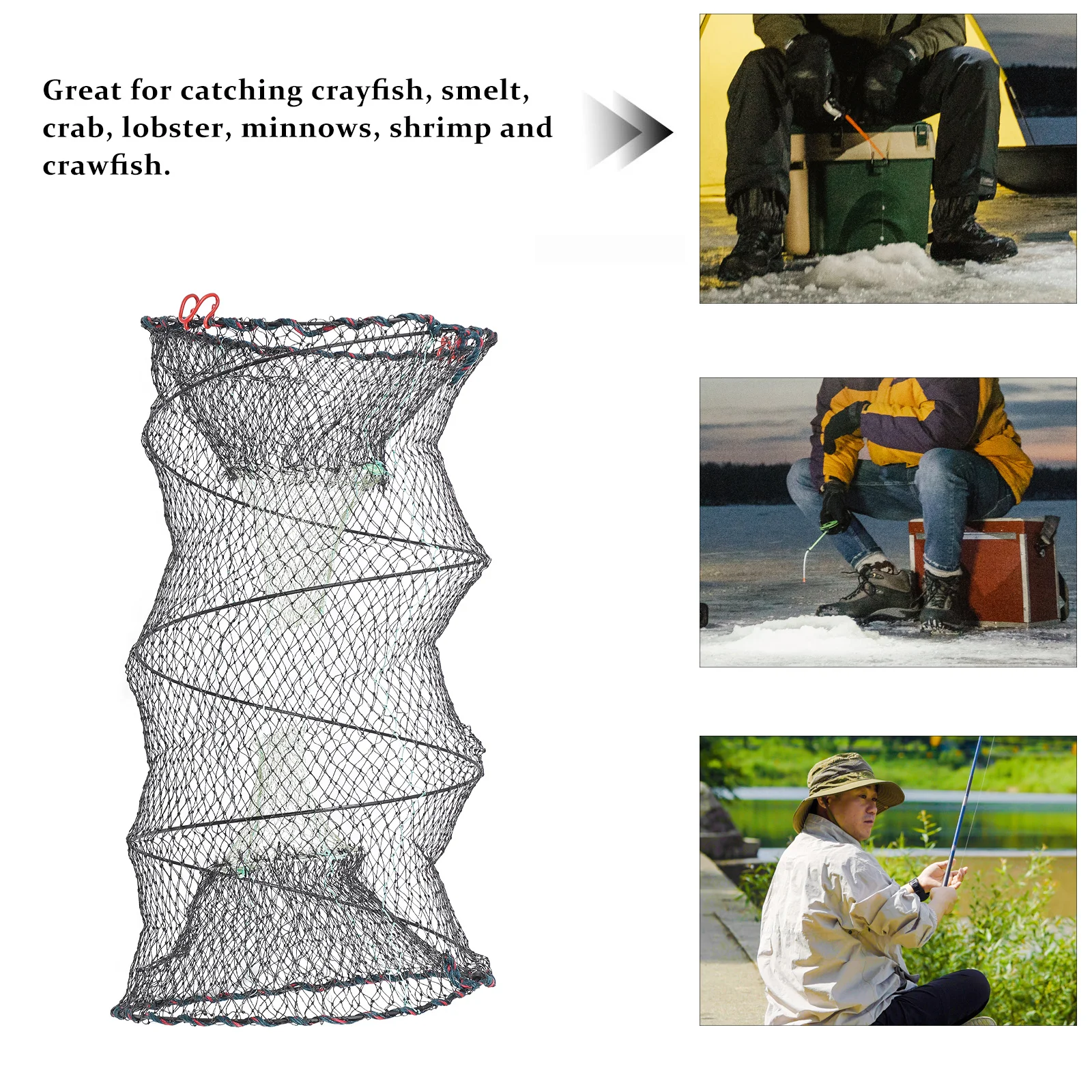 

1 шт. складная ловушка для рыбалки, круглая пружинная клетка, без установки, простота в использовании, с автоматическим отверстием, сетчатая сетка для крабовых омаров