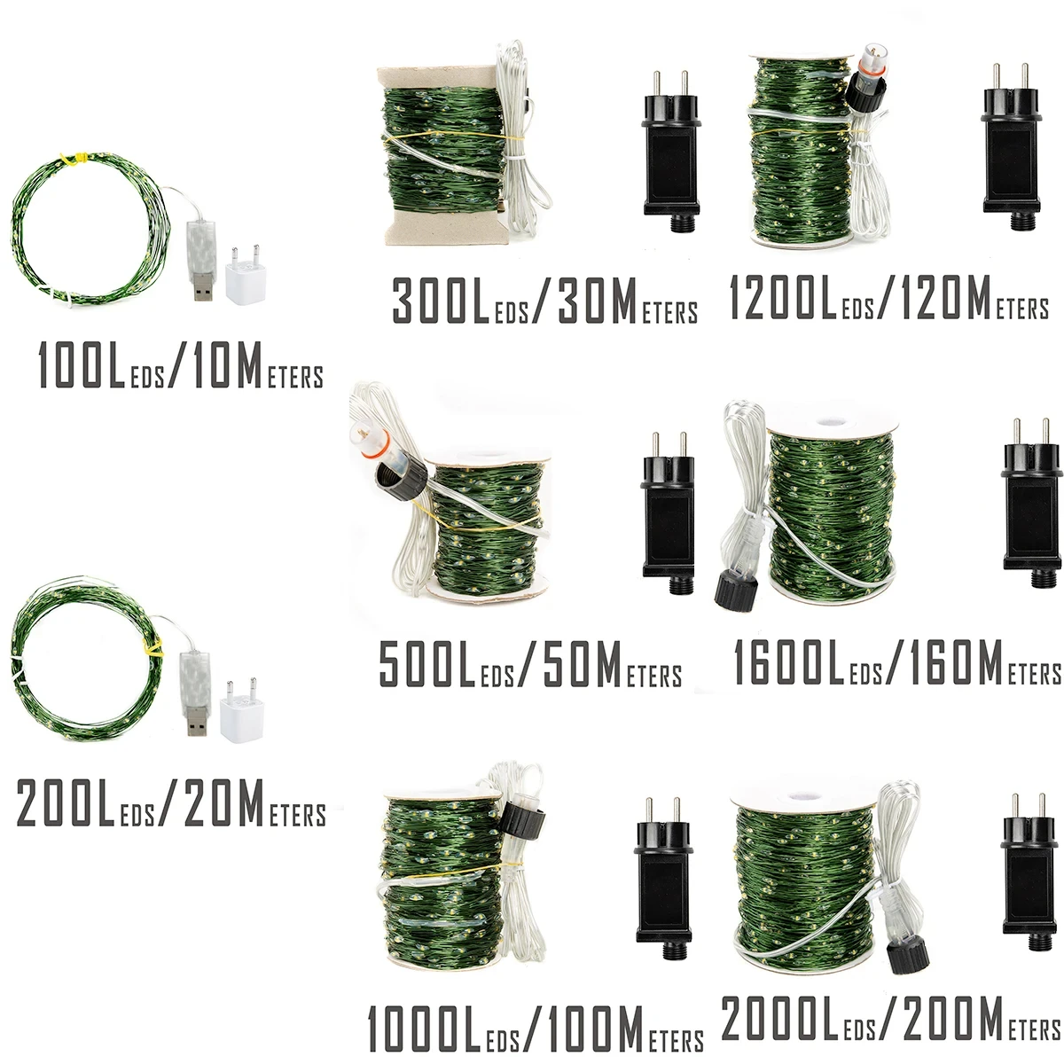 Green Cable LED Christmas Fairy String Lights Garland IP65 Waterproof for Birthday Halloween Party Garden Indoor Room Holiday