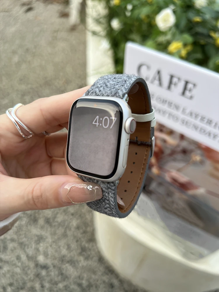 

Unique Wool Leather Strap For Apple Watch Band 49mm 41mm 40mm 45 44 42 38mm Correa Bracelet For iwatch series 8 7 5 4 6 SE Strap