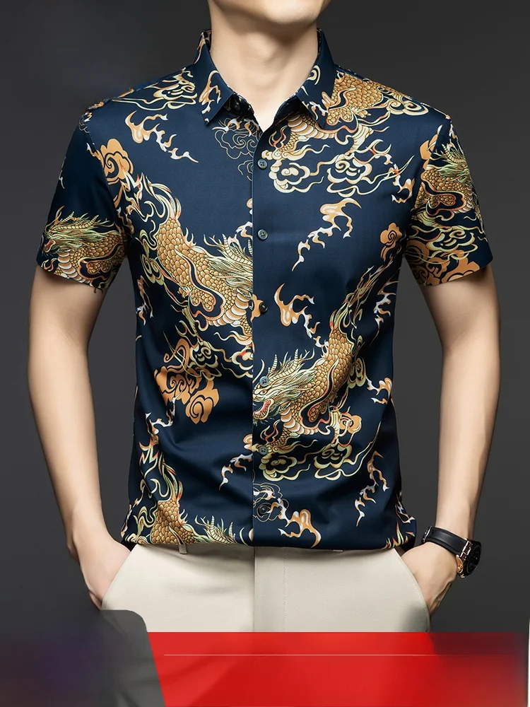 

Pierre Cardin Summer Short Sleeve Ice Silk Shirt Men's Loose Thin Dad Style Fashion Urban Wear Youth Clothing No Ironing Needed