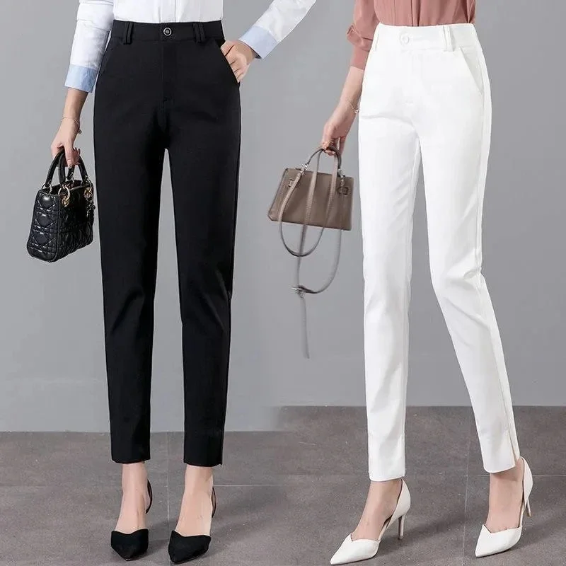 

2024 New Suit pants Ladies Summer Korean Profession Split Ninth pants Women High Waist White All-match harem casual pants Female