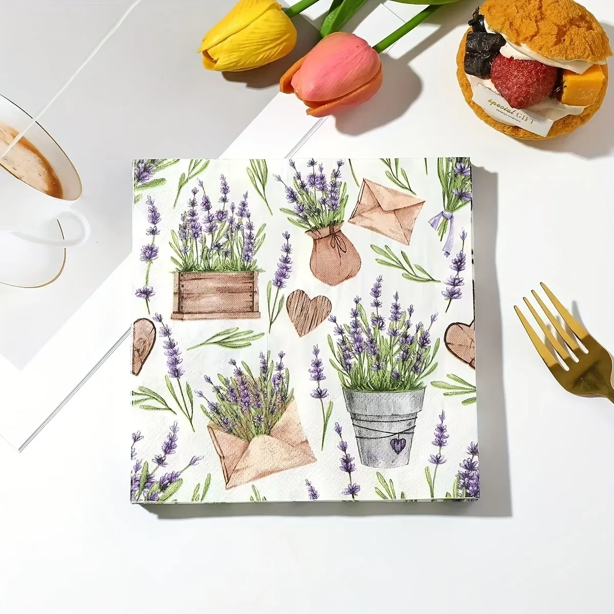 40 個/パック ラベンダーの花のナプキン 使い捨て緑の植物紙のプレースマット 結婚式 ホリデー パーティー ディナーテーブルのレイアウト用