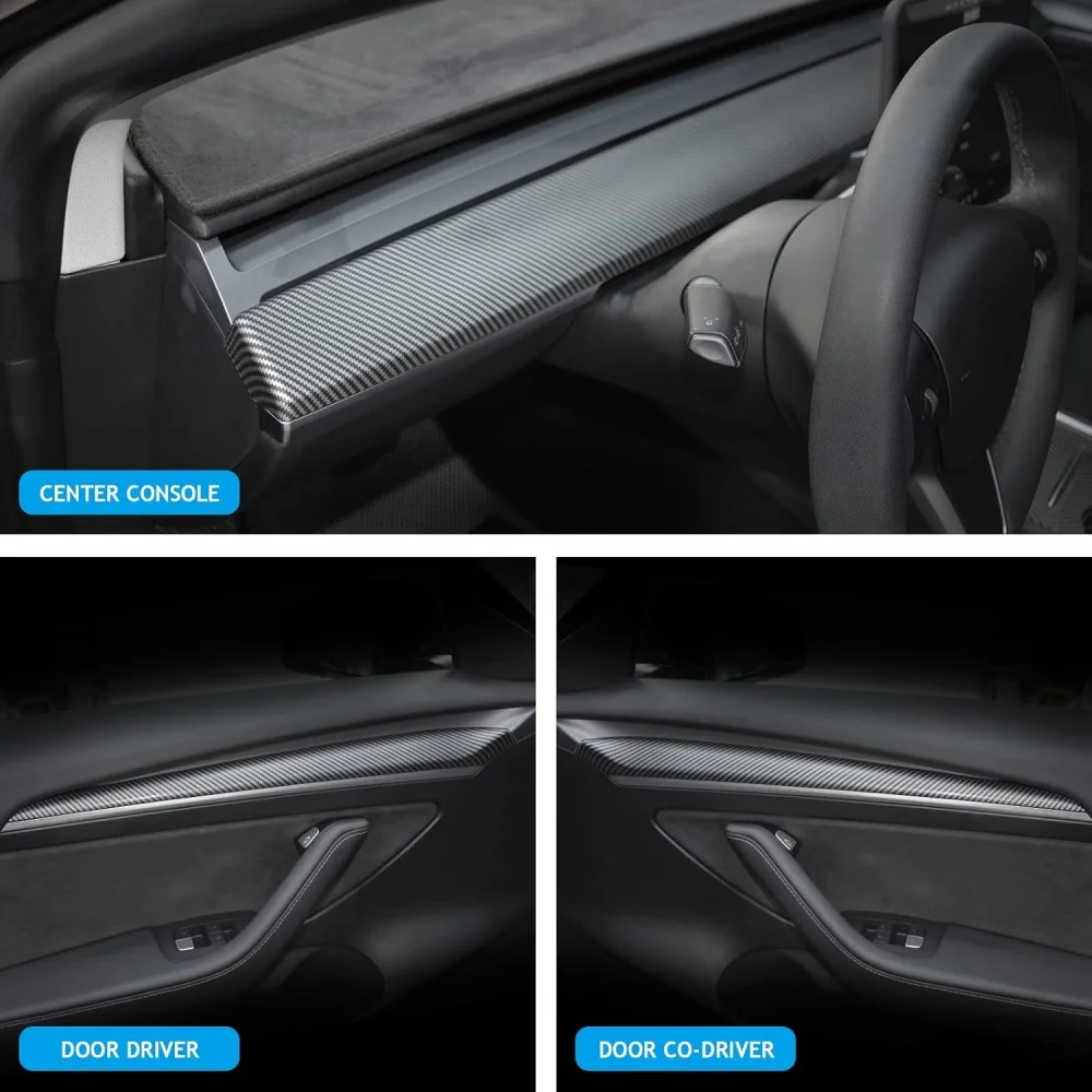 Copertura del cruscotto tappi del pannello di rivestimento della porta per Tesla Model 3/Y 2021-2023,ABS cruscotto Wrap Kit copertura Cap