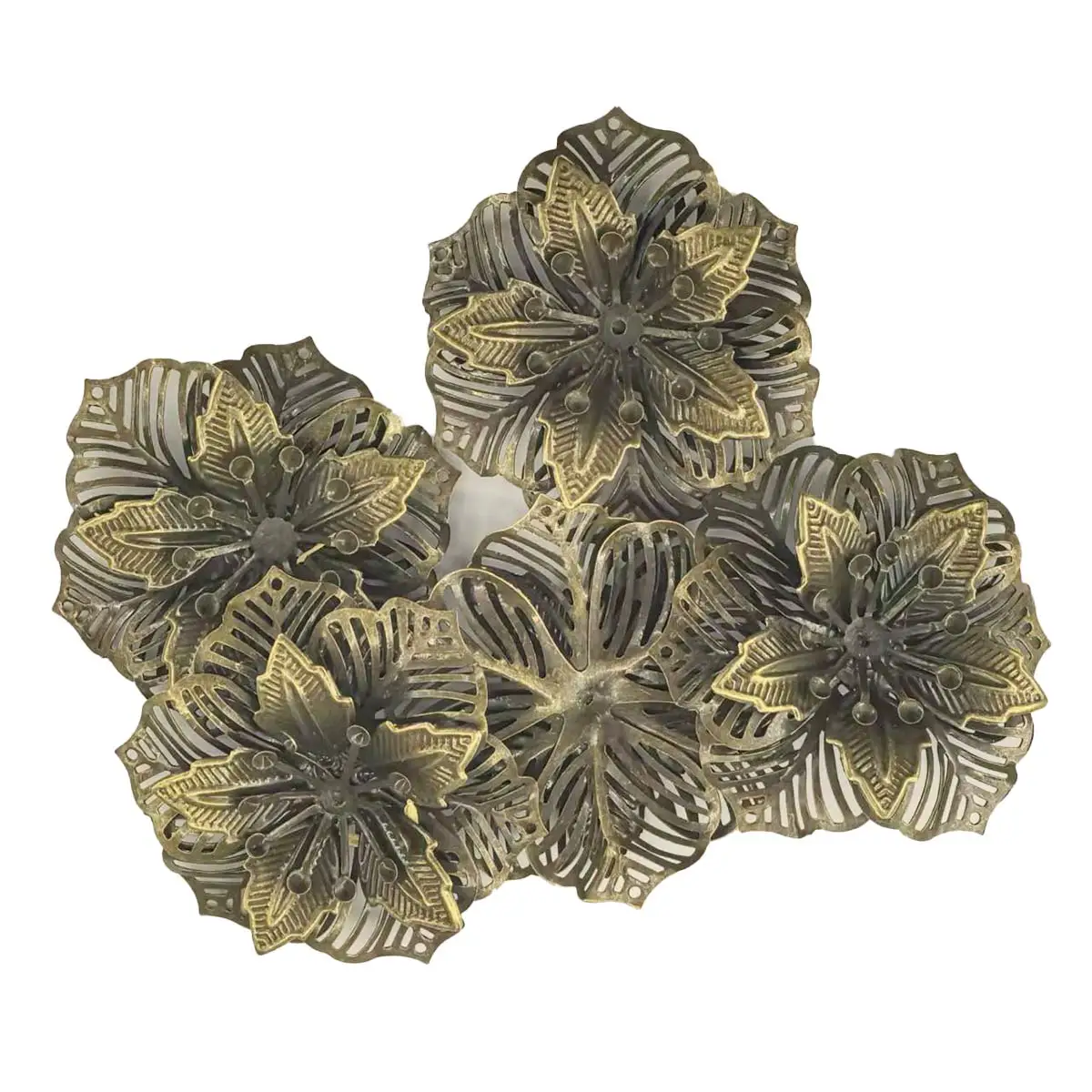 200PCS Bronze Tone Hollow Filigrane Flower Charm Connectors Handmade Crafts Jewelry Decoration Accessories Wholesale