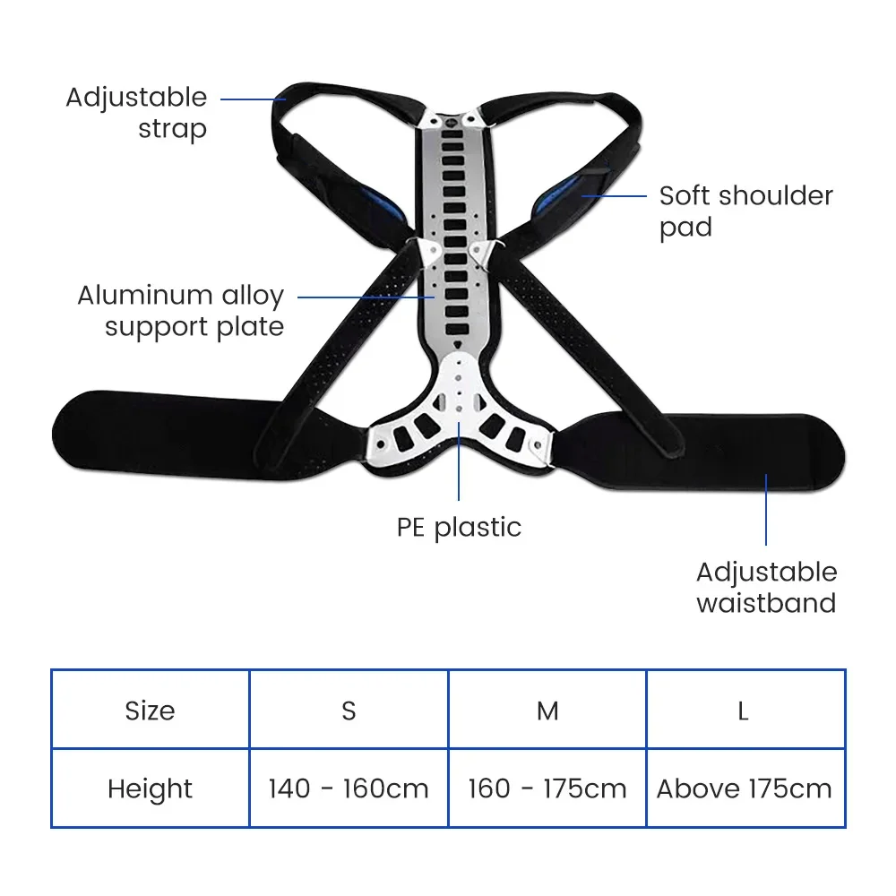 Alloy Posture Corrector Reinforced Belt Lumbar Column Vest Adjustable Back Support Strap Shoulder Spine Brace Neck Stretcher