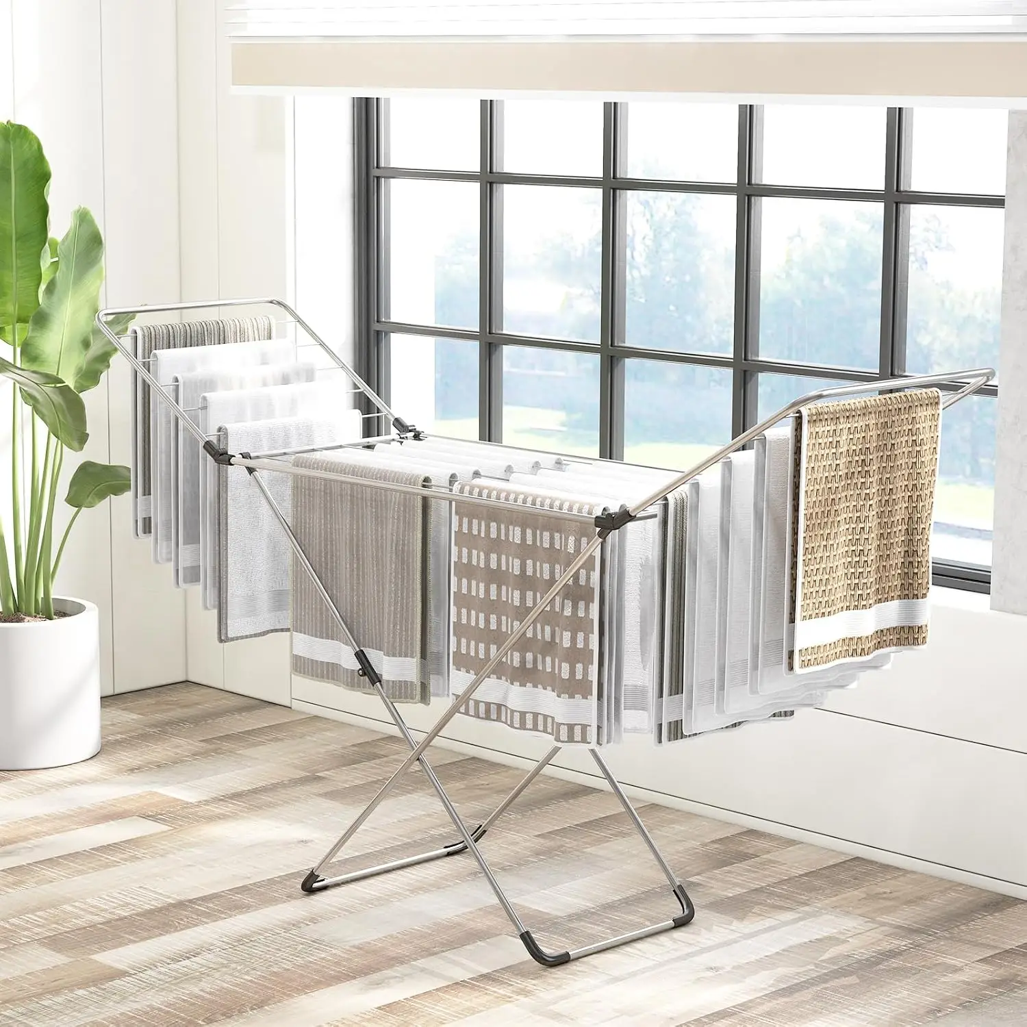 Clothes Drying Rack, Foldable Laundry Drying Rack w/Aluminum Frame, 20 Drying Rails & Anti-Slip Foot Pads,Customized