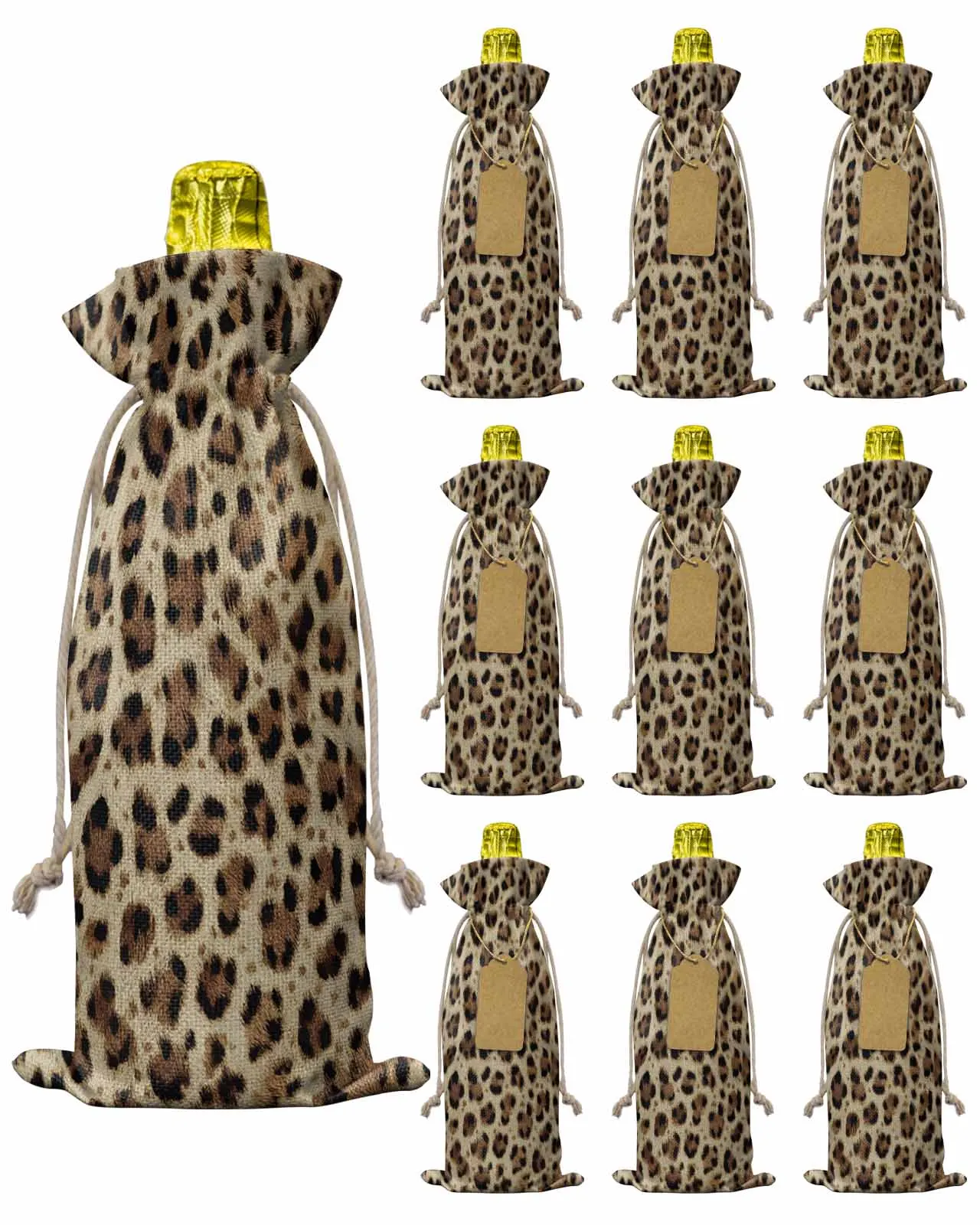 

10pcs Wine Bottle Covers Modern Style Leopard Print Wine Holder Carrier Packaging Bag Wedding Party Decor Gift