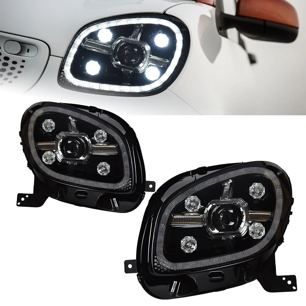 AKD Car Styling for Smart LED Headlight 2015-2020 W453 Diamon Head Lamp LED DRL Projector Lens High Beam Auto Accessories