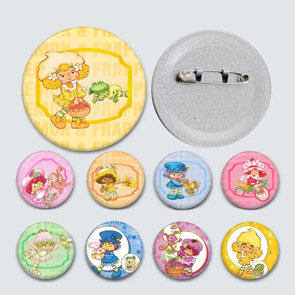 Cartoon Strawberry Shortcake 58mm Anime Figure Icon Badge Handmade Tinplate Brooch for Backpack Clothes Chest Ornament Gifts