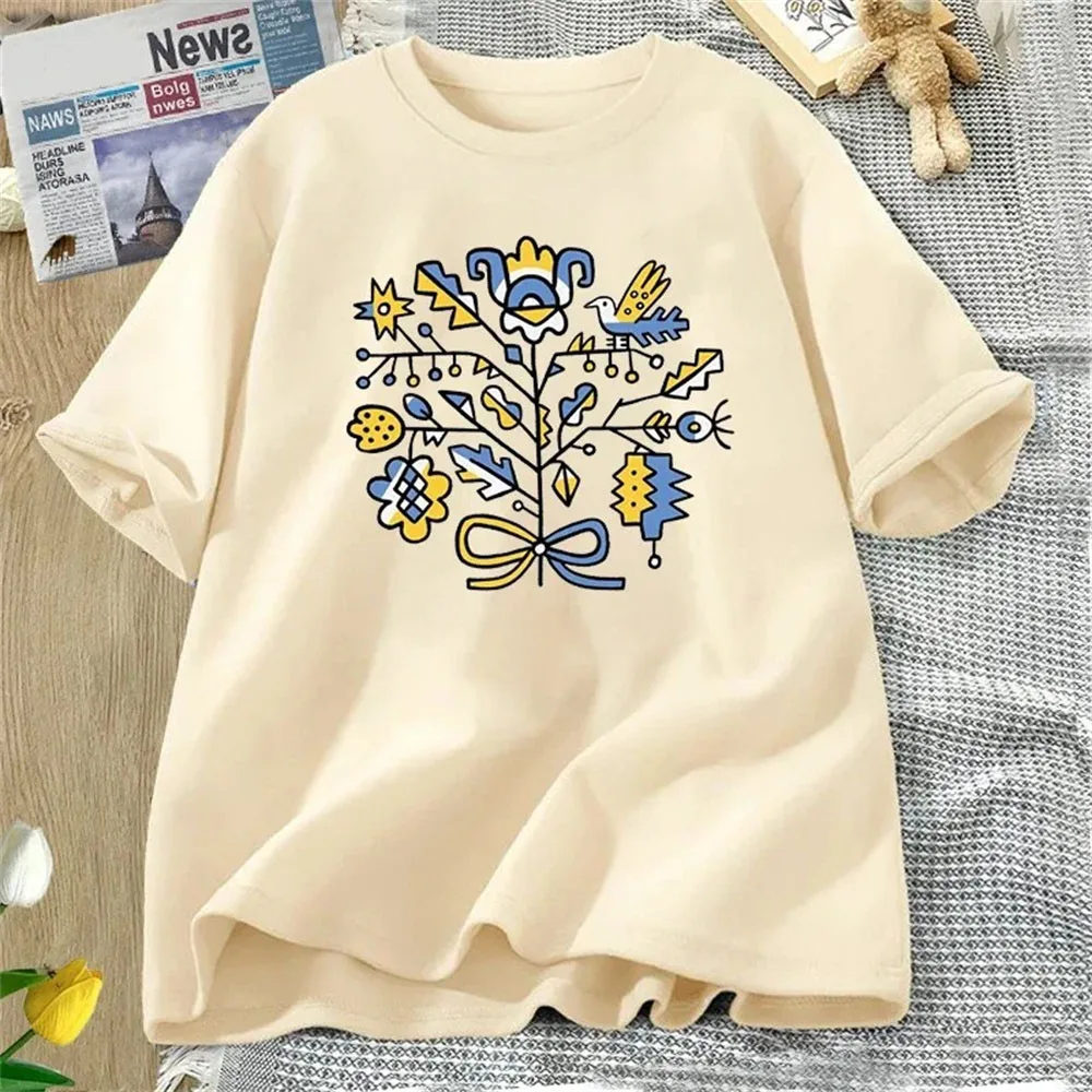 Ukrainian Trident Pattern Printed T-Shirt Summer Cotton Mens and Womens Versatile Tee Casual Loose Women Short-Sleeved O-Collar