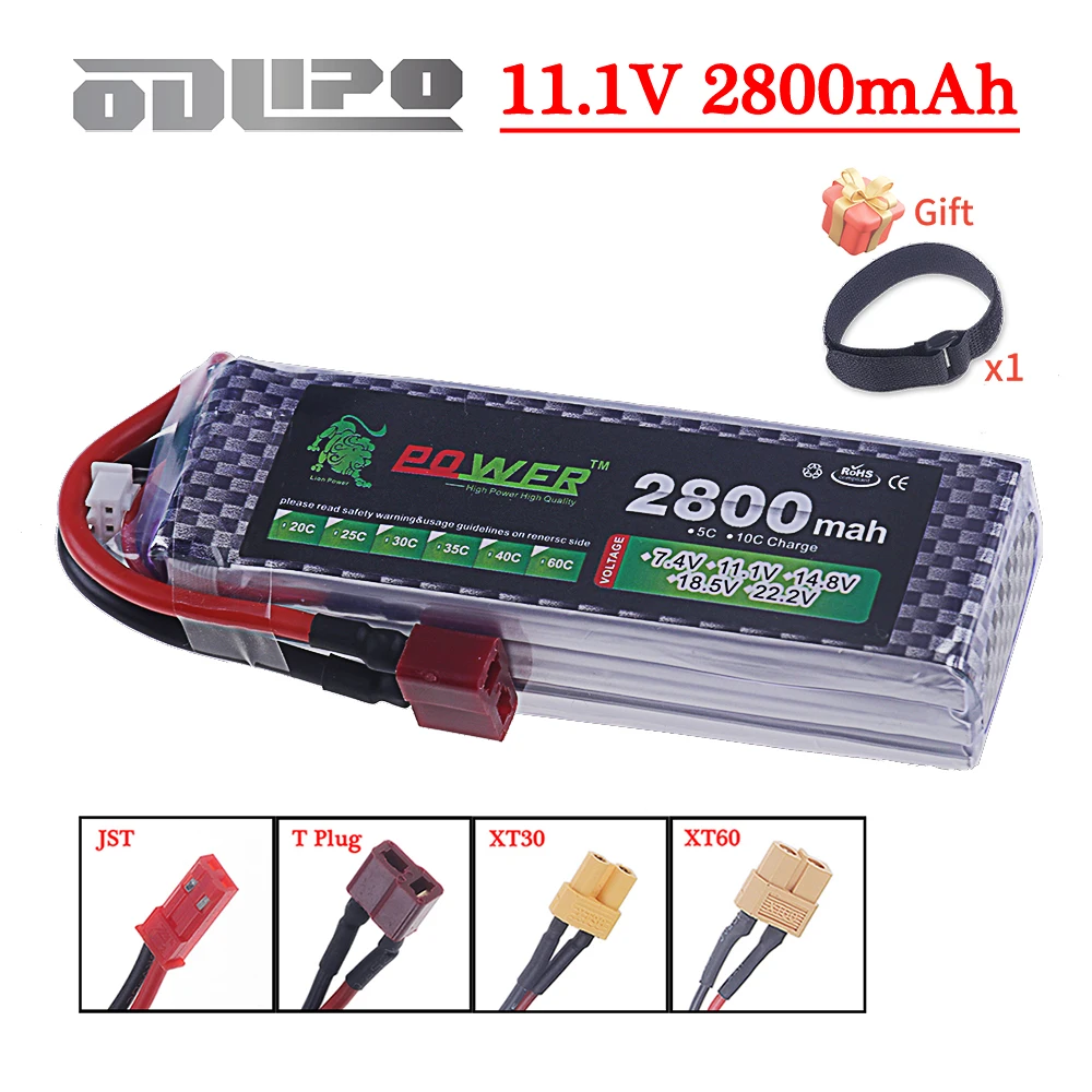 3S Lipo Battery 11.1V 2800mAh 40C~60C with XT60 T Deans Connector For Truck Car Helicopter Drone Ship Boat RC Toys 11.1v Battery