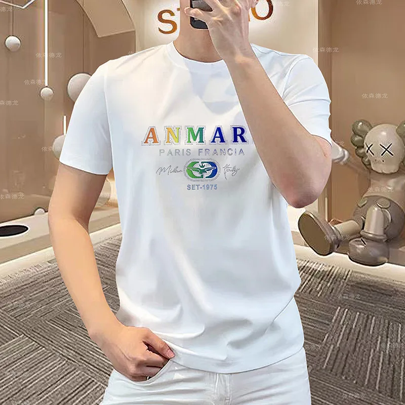 

Summer Short Sleeve Men's T-shirt Summer Light Luxury Handsome Letter Tees Silk Cotton Fashionable Slimming Trend Male Clothing