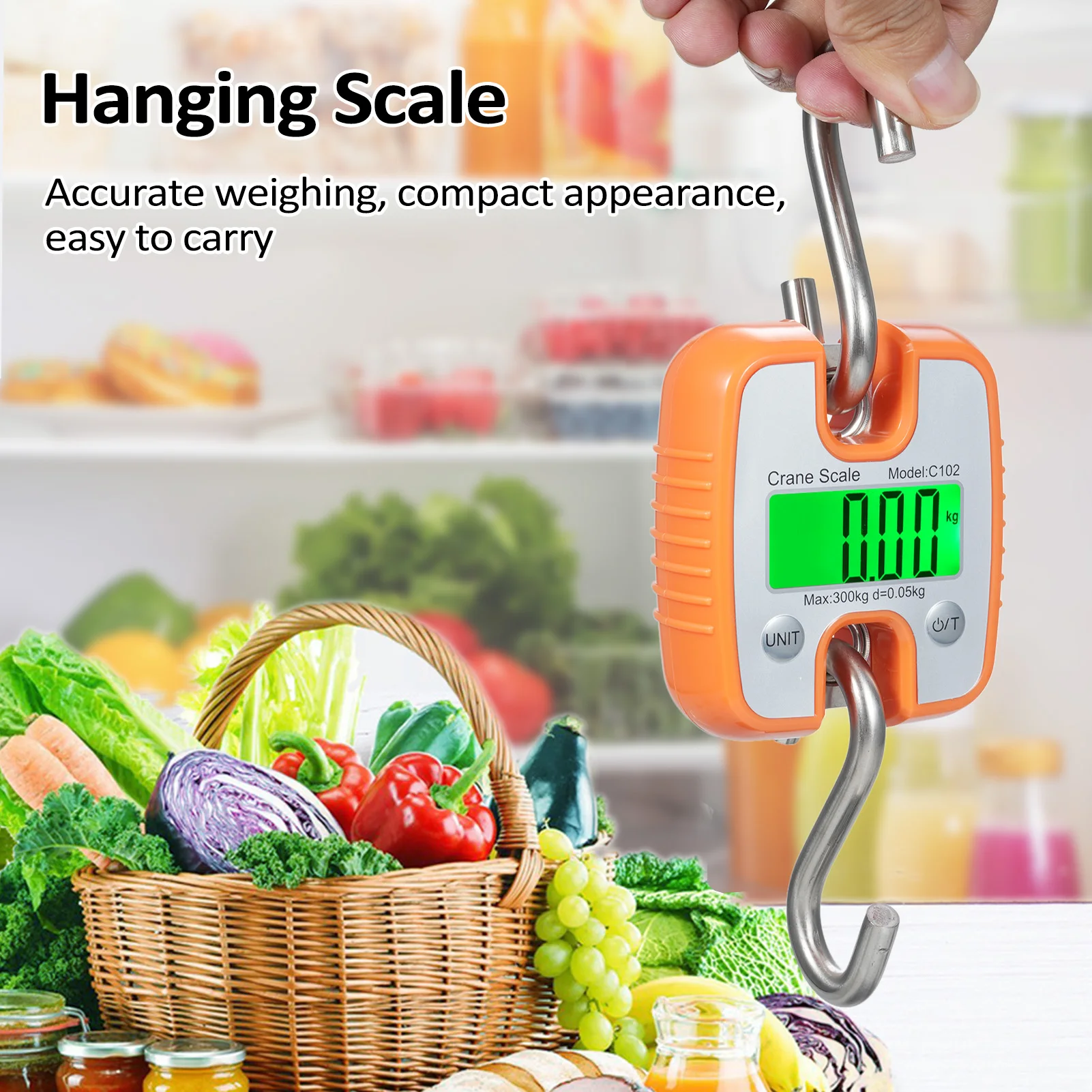 LCD Mini Digital Crane Scale 300kg Hanging Scale High Precision Handheld S-Shaped Crane Scale Electronic Portable Crane Scale