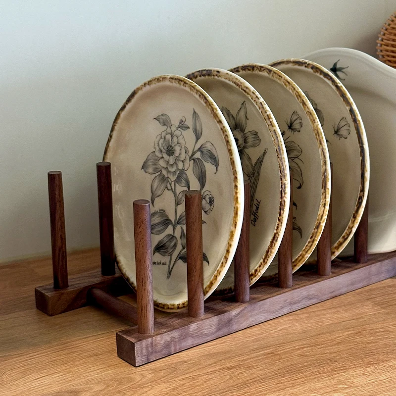 

Plate storage rack Decorative plate holder Solid wood pot lid rackDish storage Display rack