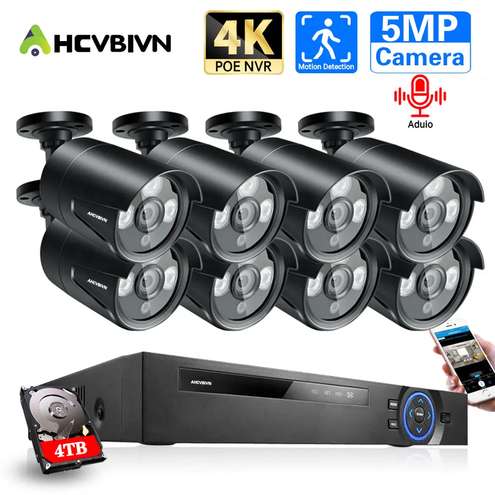 

8CH 4K 8MP PoE NVR Kit CCTV System 5MP Audio PoE IP Camera P2P IR IP66 Outdoor Video Security Face Detection H.265+ System