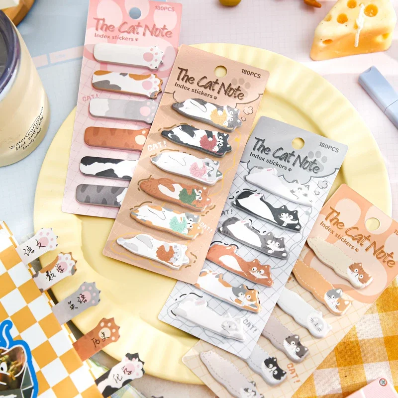 180sheets Cartoon Animals Sticky Notes Kawaii Cat Index Tabs Stickers Label Paper Notepads
