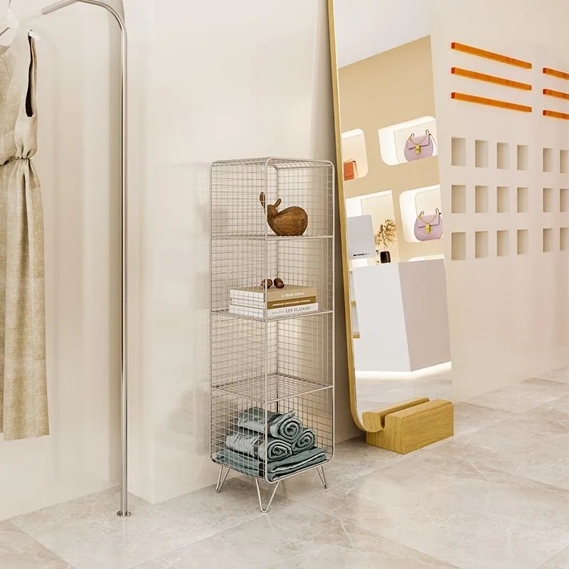 Nordic Storage Multi Layer Bookshelf Living Room Floor To Ceiling Bedroom Iron Display Rack Clothing Store Grid Storage Holder
