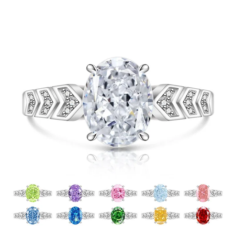 

925 Sterling Silver Ring Geometric Oval Zirconium Ring Ladies Fashion Simple Birthday Party Wedding Anniversary Jewelry Gift