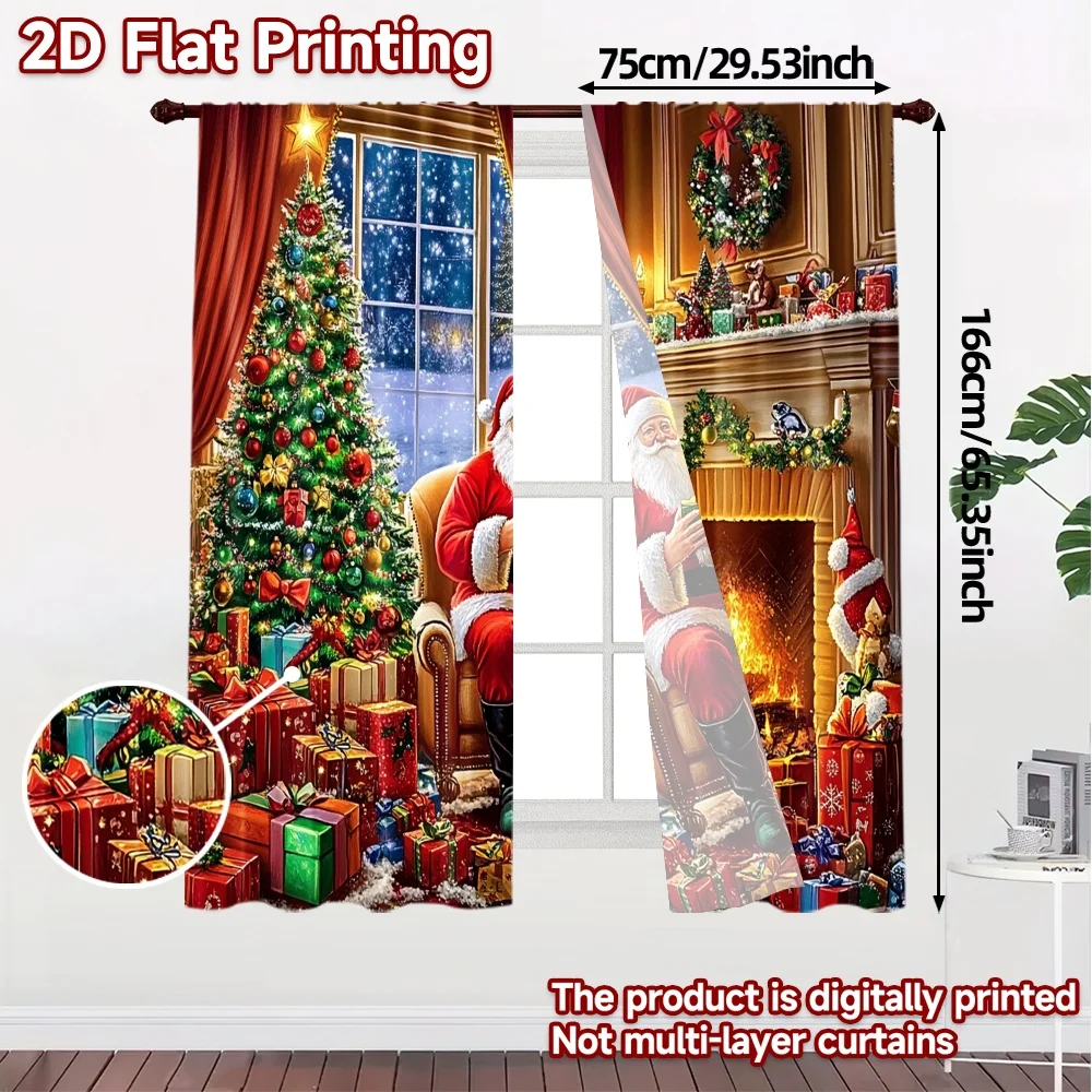 2pcs,Curtains Christmas stove Modern Modern Curtain Versatile Fabric Curtains All Seasons Use for Kitchen Living Room Office