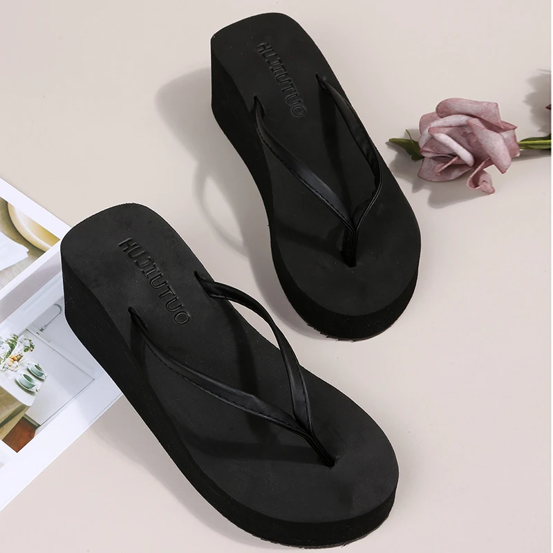 Leichte Keile-Flip-Flops für Frauen, 2025, Sommer, dicker Boden, Strand-Hausschuhe, Frau, bequeme Clip-Toe-Sandalen, weiblich – Detail 11