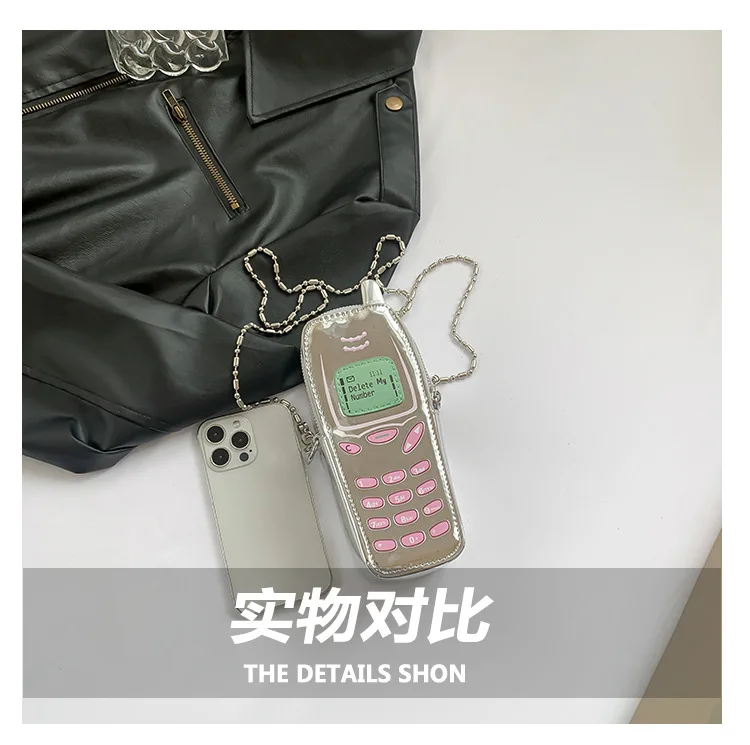 Cute Funny Digital Stereoscopic Phone Retro Fashion Bling PU Leather Cellphone Crossbody Bag for Unisex Adult Women Children