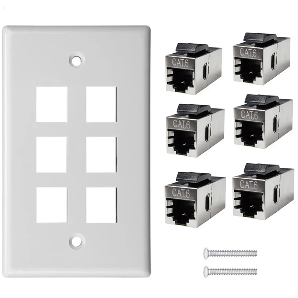 Ethernet Wall Plate, 1-6 Port  Port CAT6 Keystone Female To Female Wall Plate-White  Face Plate ABS