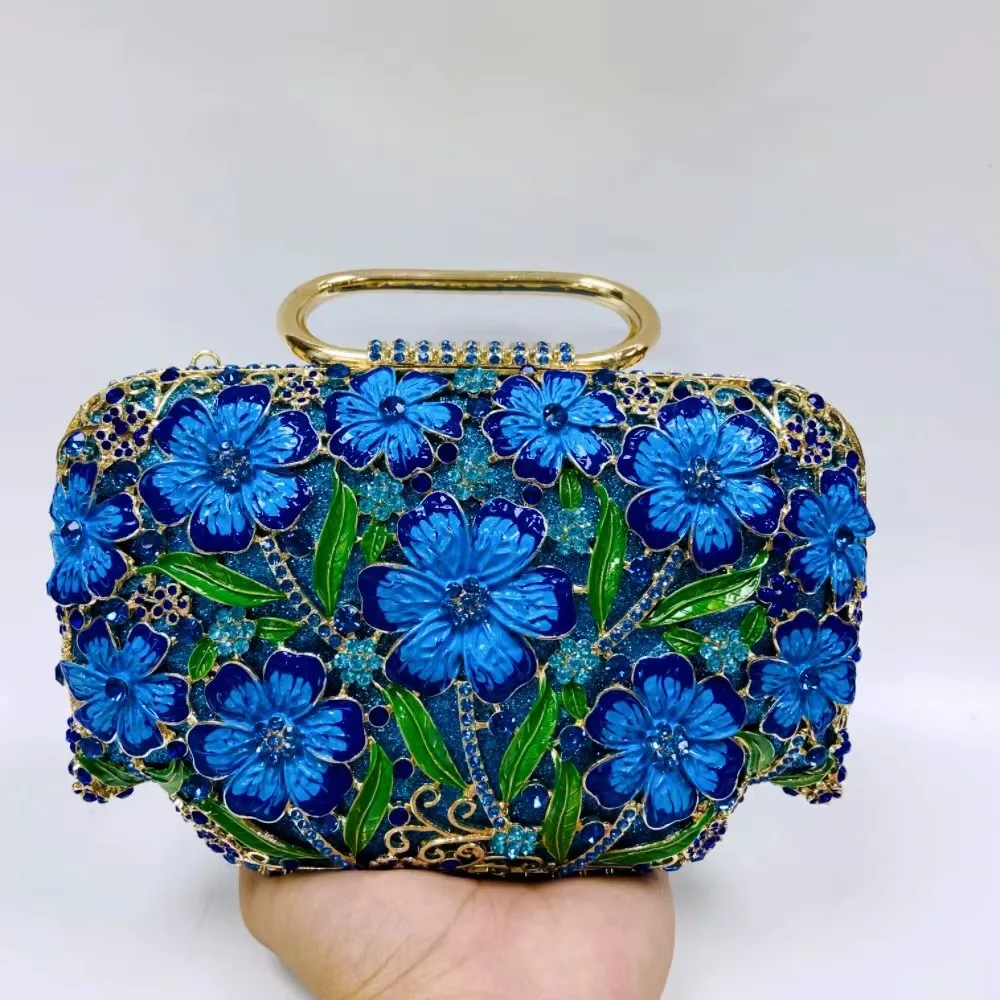 Woman Wedding Bridal Colorful Flower Purse Floral Crystal Banquet Dinner Evening Bag With Handle Diamond Party Handbags - Image 6