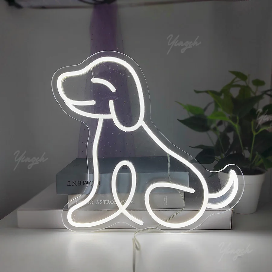 Dog Neon Sign Light Acrylic LED Animal Puppy Shape Night Lamp USB Plug for Decor Pet Shop Business Room Wall Kids Gift Party