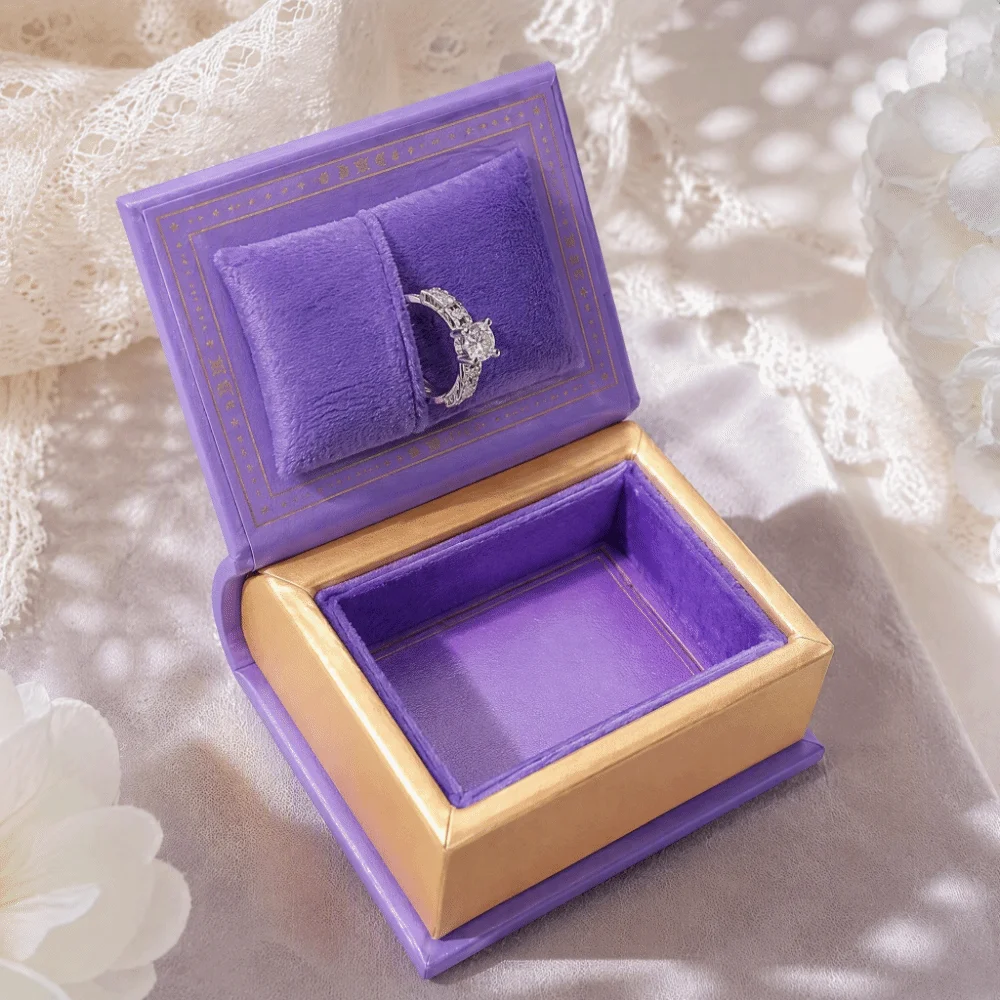 European Style Ring Box PU Leather Surface Star And Moon Gold Foil Jewelry Gift Box Soft Texture Luxurious Texture