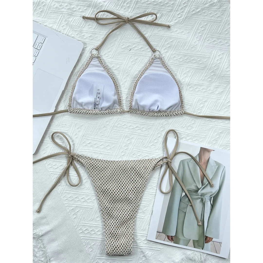 Halter-Netz-Bikini, brasilianischer Bikini, Damen-Badeanzug, zweiteiliges Bikini-Set, Badebekleidung, Badeanzug, Modell V3680. – Detail 16