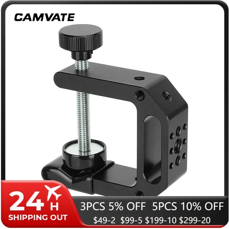 Camvate c braçadeira desk mount 2.25 "pescoço com múltiplos 1/4"-20 e 3/8 "-16 threads para o acessório leve do arri do monitor da câmera