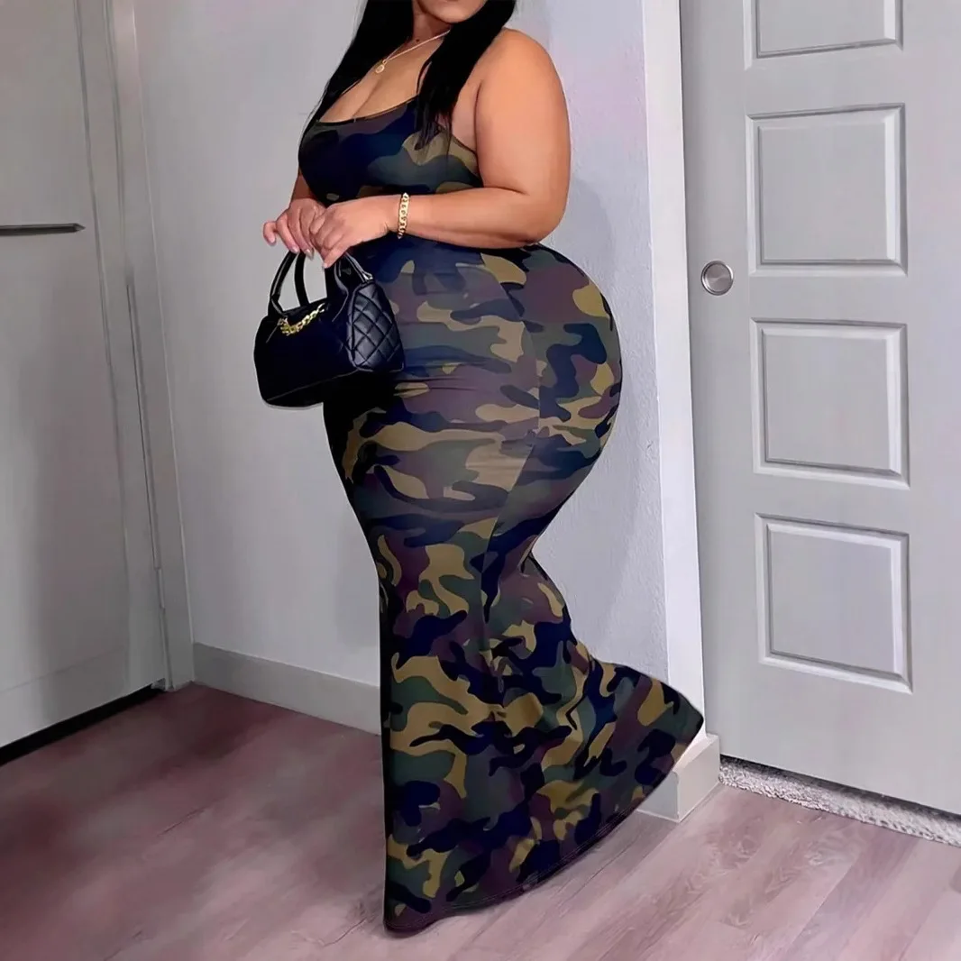 

Elegant Camouflage Strapless Dress Summer New Arrival Cross-Border Low-Waisted Pencil Skirt Style Milk Fiber Material Casual ...