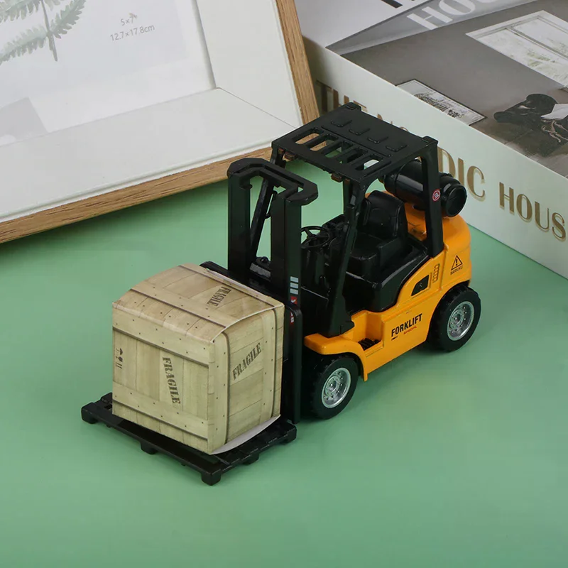 Alloy Die-Cast Model Vehicle Construction Forklift Friction Toy Cargo Pallet Interactive Toy For Boys Girls Xmas Gift