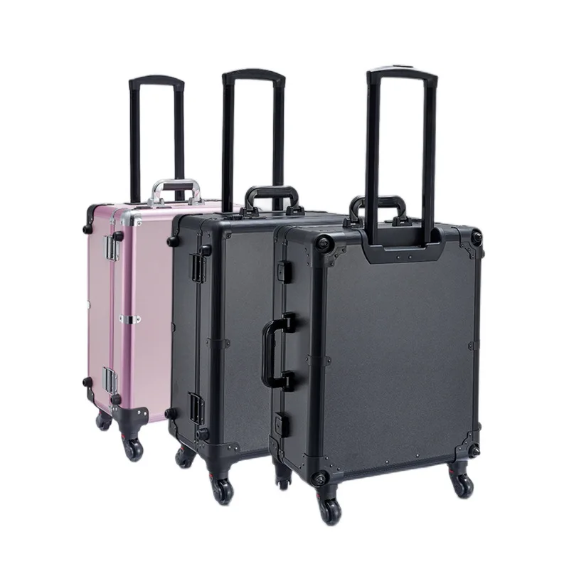 22in Large Capacity Rolling Trolley Makeup Case With Lamp Professional Beauty Storage Suitcase For Nail Artist Makeup Travel
