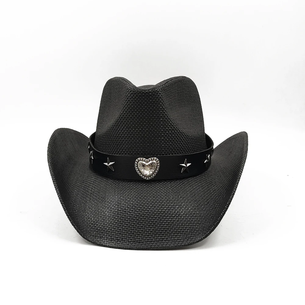 Love belt accessories Western cowboy straw hat fashionable men and women summer sunshade straw hat cowboy hat beach hat 2024 new