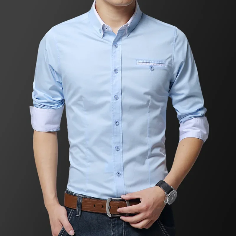 Fashion Handsome Regular Fit Casual Men Long Sleeve Shirt Design Good Fabric Soft Comfortable White Khaki Pink Men Dress Shirts