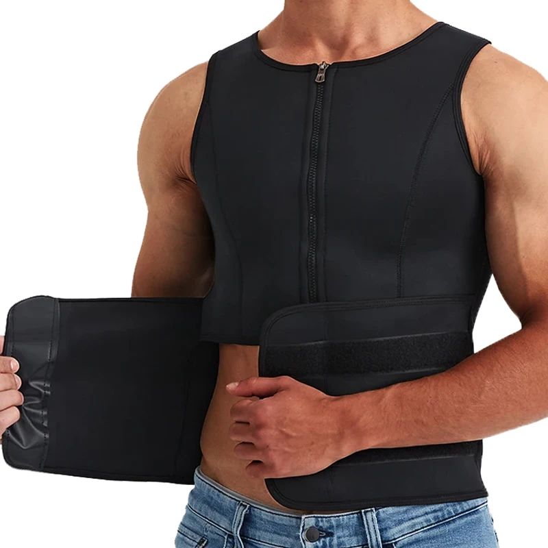 Men Neoprene Sauna Zipper Waist Trainer Corset Vest Belly Trimmer Compression Body Shaper Shirts Slimming Belt Faja Shapewear