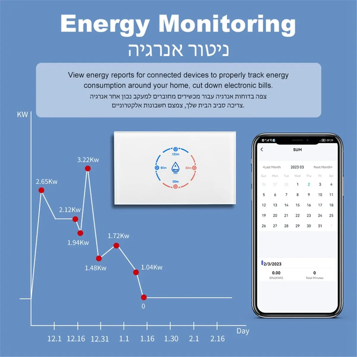 Tuya Smart Wifi Water Heater Boiler Touch Switch 40A 8800W Smart Life APP Control Work with Home-US Stand