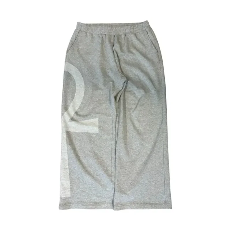 

2025 Gray Baggy Retro Cotton Sweatpants for Spring Casual Dressing Up Light Colour Printed Elastic Waist Straight Pants