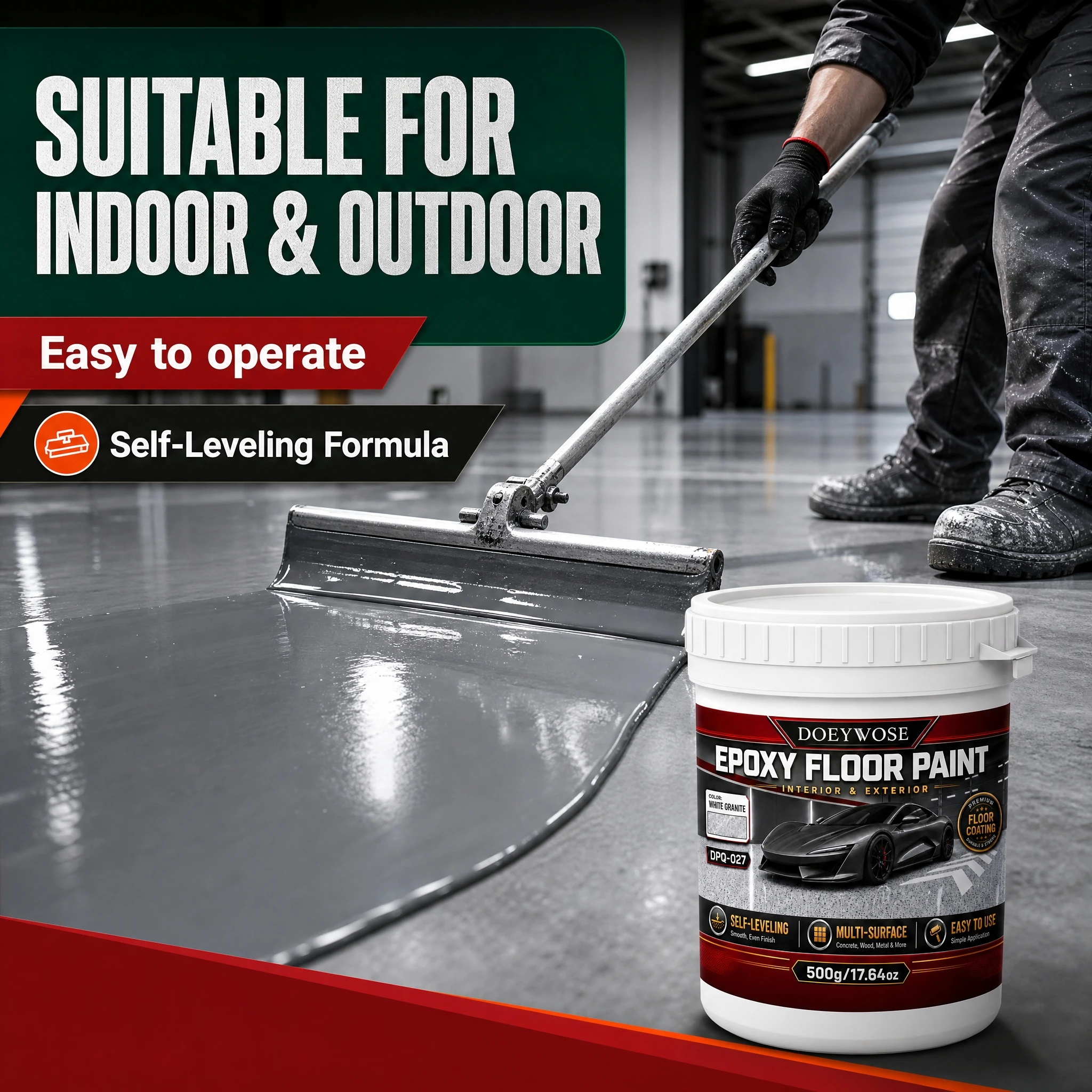 500g Epoxy Floor Paint Gray Matte Self-leveling Coating for Workshop Interior