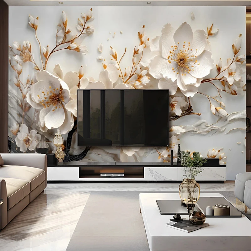 

Custom Large Mural Paper Modern 3D Relief Flowers Photo Wallpaper for Living Room Bedroom TV Background Art Wall Home Decoration