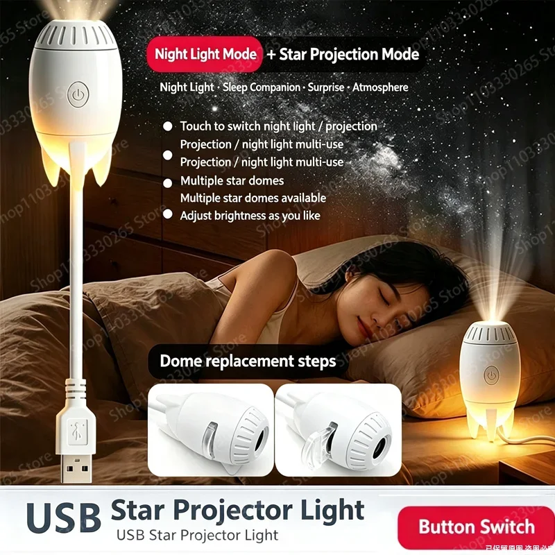 Dual Mode Starry Night Light Projector HD Galaxy Projection Soft Eye Care For Bedroom Ceiling Kids Room Home Decor Gift