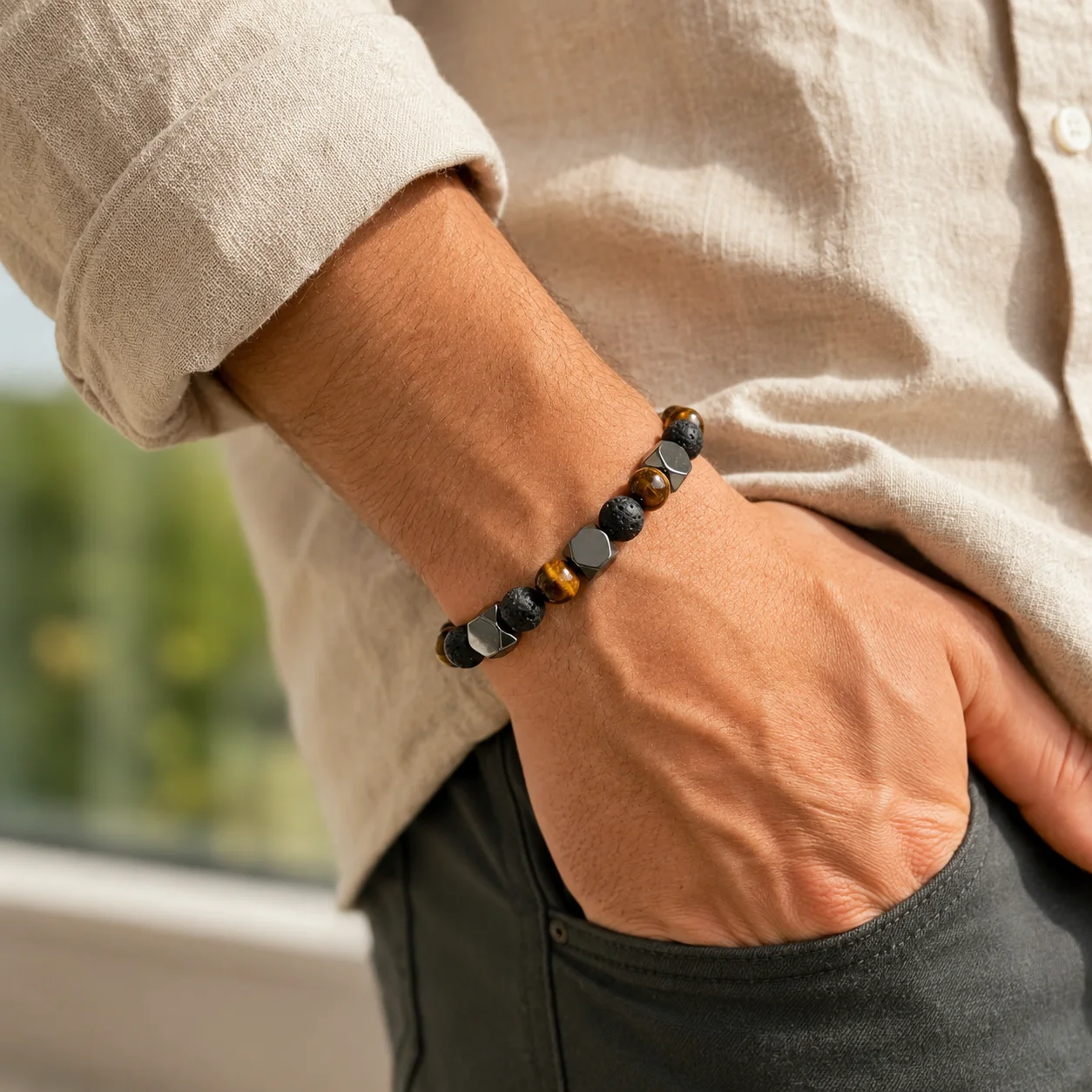 Tiger Eye Hematite Lava Rock Bracelet Wealth Success Healing Protection - Image 4