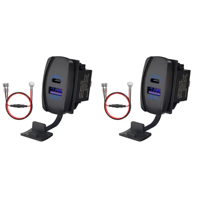

【SURPISE】2X USB-переключатель с кнопкой, 12В, водонепроницаемый, с двумя портами USB-C и QC 3.0, розетка PD для автомобиля, UTV, RZR, RV, грузовика, морского транспорта