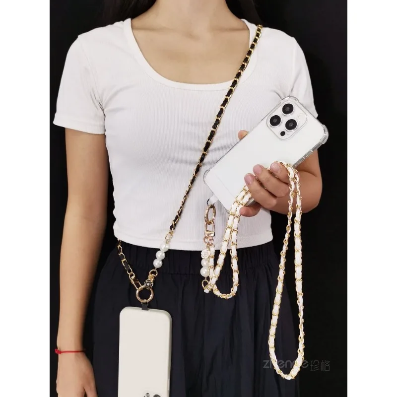 

Messenger mobile phone lanyard imitation i pearl pickup chain women's clip type, suitable for travel and mountain climbing