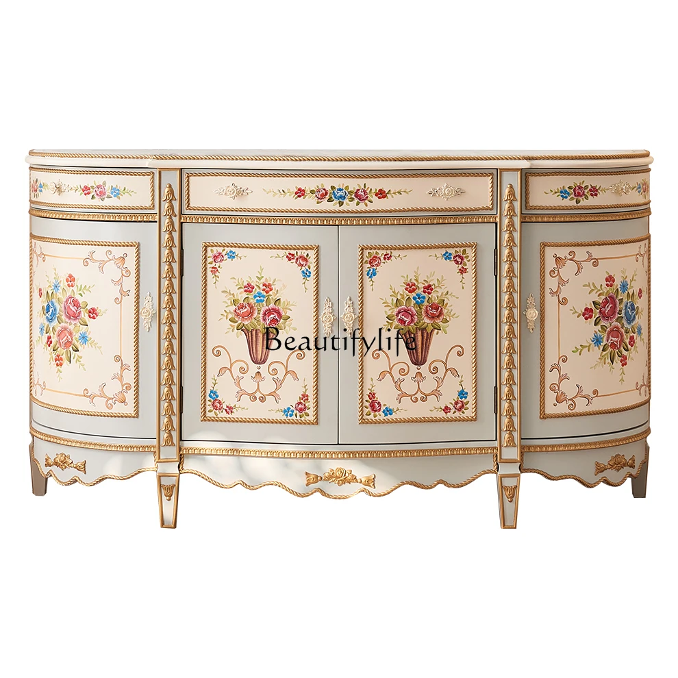 

*Palace retro small French villa hand-painted solid wood luxury entrance cabinet