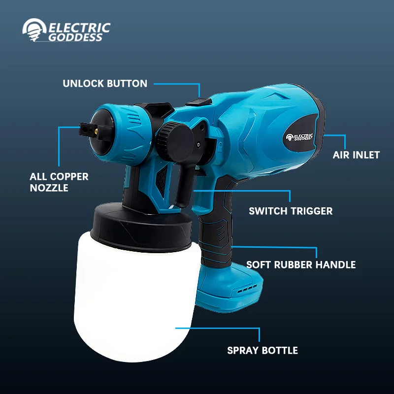 Electric Goddess Electric Cordless Spray Gun HVLP Dehydration Spray Paint Machine Furniture Paint Spray Gun 18V Makita Battery