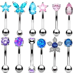 3PCS Heart Eyebrow Piercing Set Crystal Curved Barbell Piercing Flower Rook Earring Bulk CZ Star Eyebrow Ring Pack Daith Earring