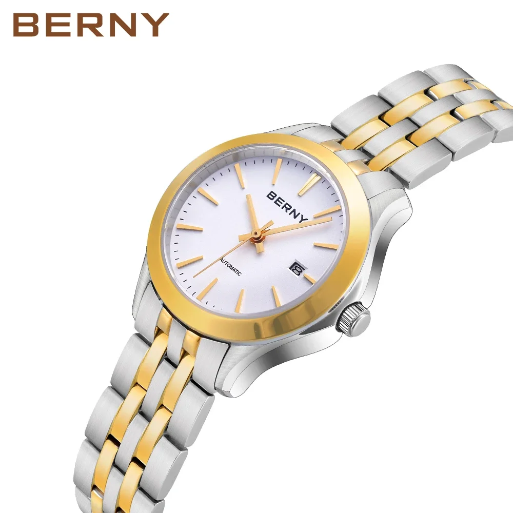 

Women Ladies Automatic Mechanical Watch Calendar Simple Dial Sapphire Waterproof 3Bar Wristwatches жаночыя гадзіны BERNY NH05