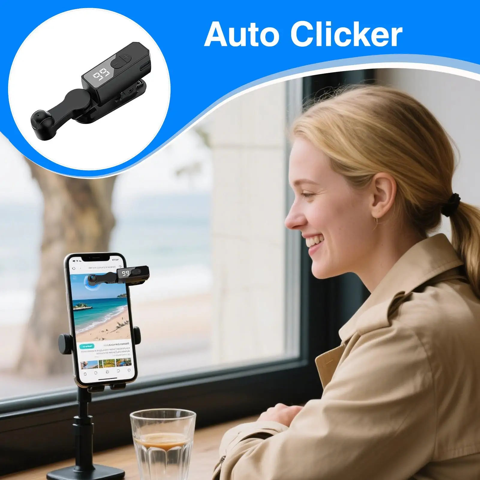 جهاز النقر التلقائي بسرعة قابلة للتعديل للهاتف، جهاز لاسلكي صامت للتسوق، لعبة التمرير، تطبيق الفيديو، لعبة مكافأة المهام